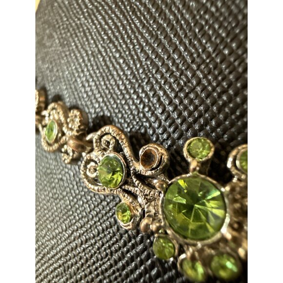 Vintage Silver & Green Gemstone Choker Necklace Princess Exotic India - Picture 12 of 14